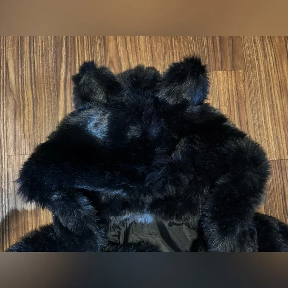 Black Faux Fur Hooded Coat, Women’s Medium - Picture 6 of 10